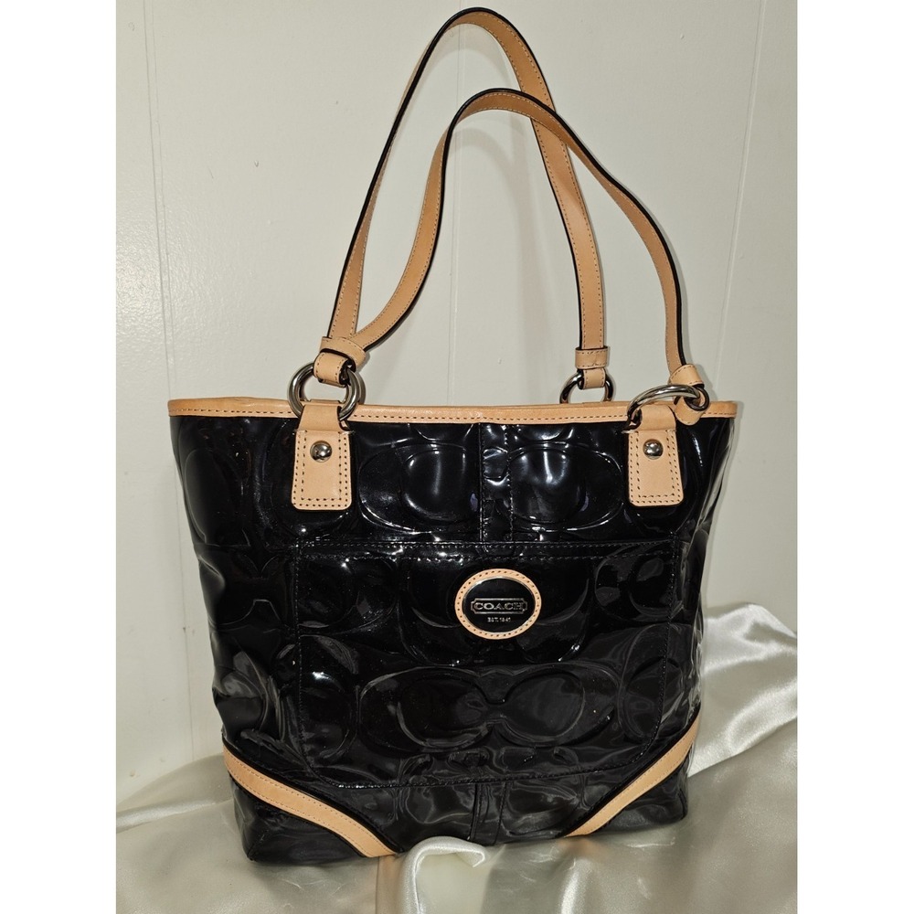Coach Peyton Embossed Black Patent Leather Medium Tote